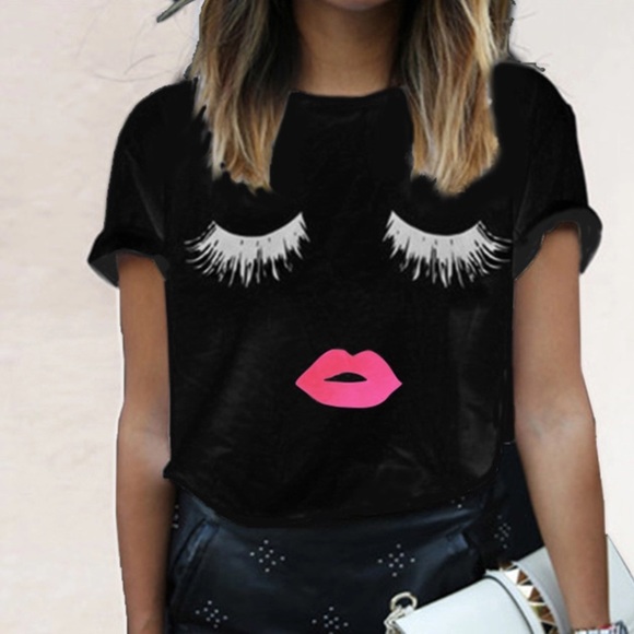 Eyelash black graphic print T-shirt - Picture 1 of 2